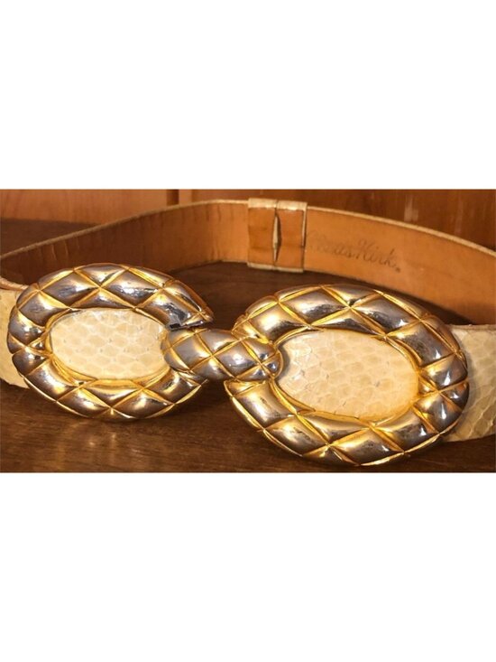 Alexis Kirk Vintage White Italian Snakeskin leather Gold embellished buckle belt main image 4